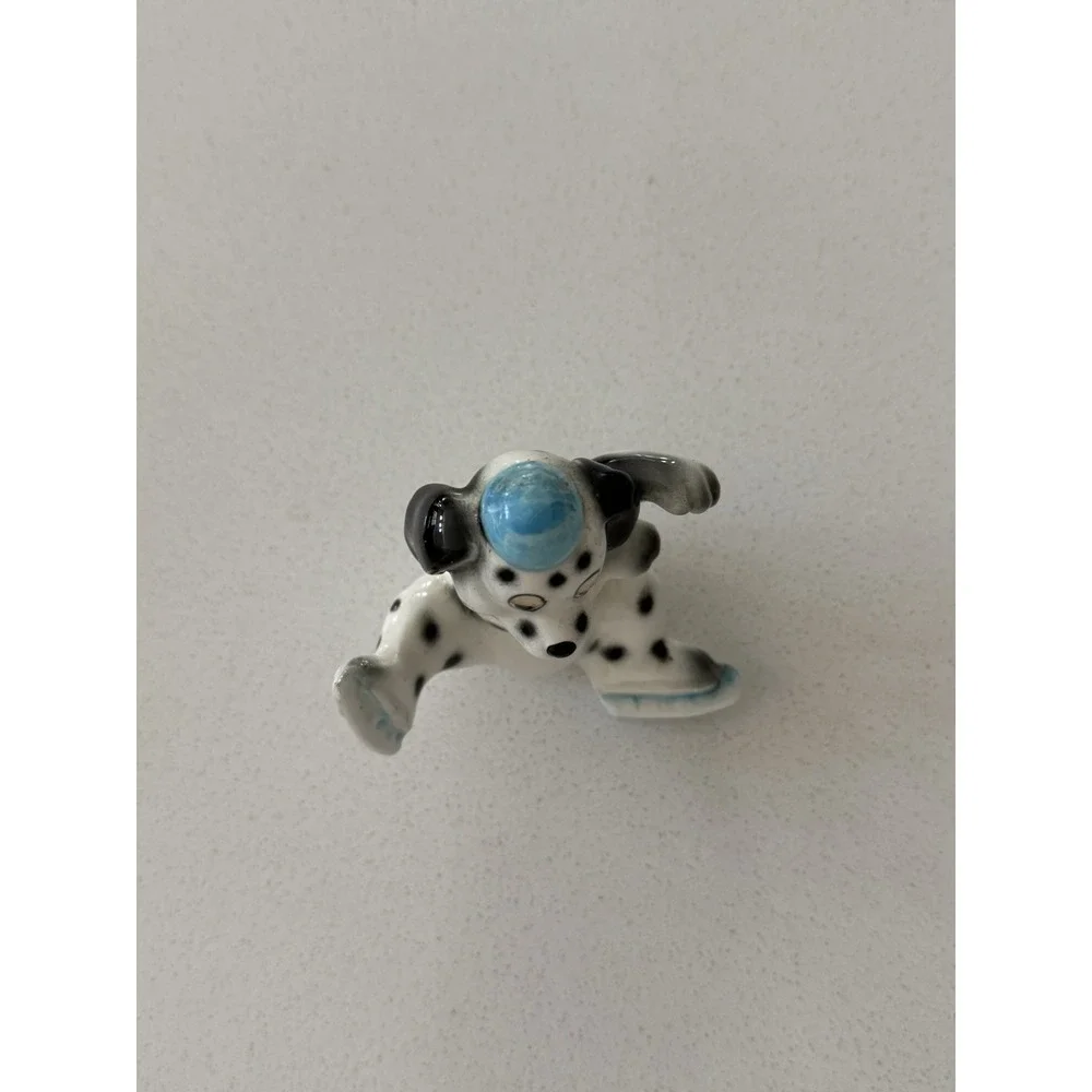 Whimsical Ice Skating Dalmation Dog Porcelain Figurine Black White Japan‎